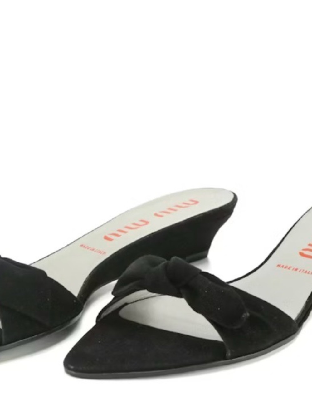 Miu Miu Black Suede Knot Wedge Mules